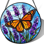Stained Glass Butterfly Suncatcher, Monarch and Lavender Window Hanging for Home Decor, Unique Gift for Mom, Grandma, Nature Lover, Birthday or Housewarming 9.8 Inch by Unknown