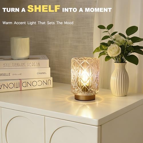ULAROOM Battery Operated Lamp,Cordless Glass Accent Lamp with Timer,Clear - Image 3