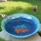 10" W Ceramic Bird Bath Bowl,Bird Bath for Outside with 2 Koi Fish Decor. by UPSJYJ