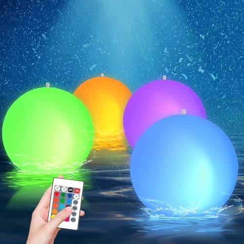 Bud K Solar Floating Ball Pool Lights 4 Pack, 14 inch Floating Pool Lights Solar Powered w/ 16 Light Modes, Inflatable Led Light Pool Balls, Light Up Beach Balls for Pool Decorations Outdoor by BUDK