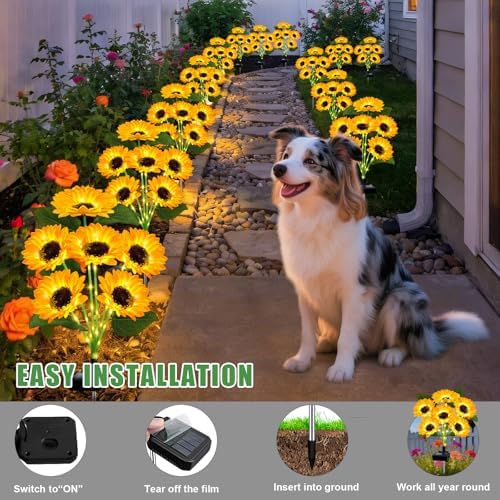 Solar Lights Outdoor 4 Pack 24 Solar Sunflower Flowers Lights Garden Decor - Image 4