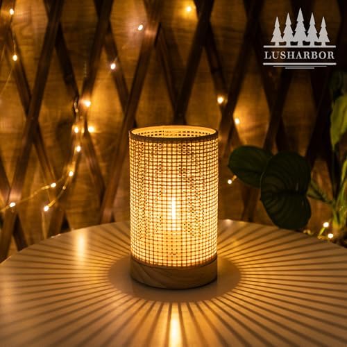 LUSHARBOR Rattan Lamp, Battery Operated Table Lamp with Timer Boho - Image 6