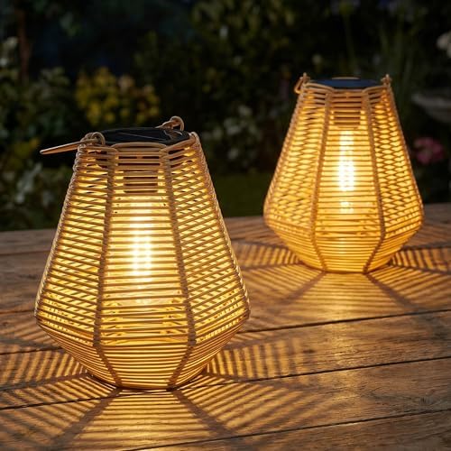 pearlstar Solar Lanterns Outdoor Waterproof Rattan Hanging or Table Lights by pearlstar