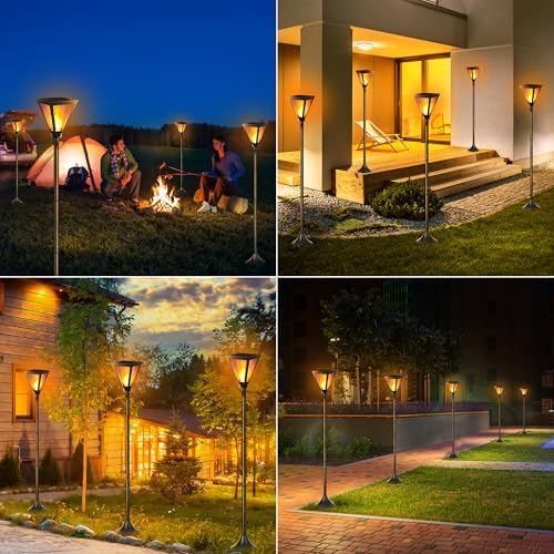 iBaycon 2 Pack 55in Solar Flame Post Lights Outdoor Landscape Pathway Lamp - Image 2