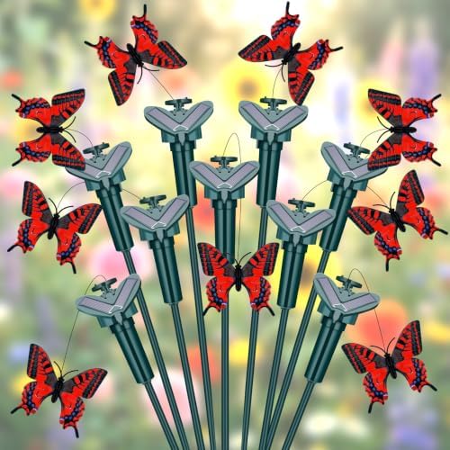 Tujoe 9 Pcs Solar Moving Butterfly Garden Stakes, Waterproof, Red by Tujoe