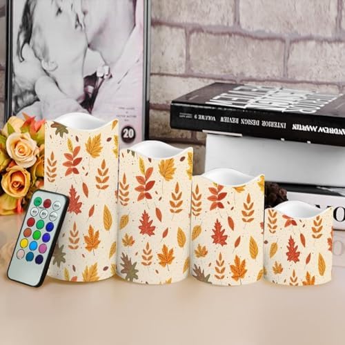 Flameless Candles Battery Operated Candles with Remote Control and Timers Color Changing Thanksgiving Day Party Decoration Flickering LED Pillar Candles Set of 4 Fall Maple Leaves - Image 4