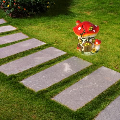 Solar Fairy Garden House, 19cm/7.5inch Resin Mushroom House Fairy Garden Accessories Outdoor, Mushroom House Figurines with Solar Light, Garden Waterproof Mushroom Decor, Standard - Image 7