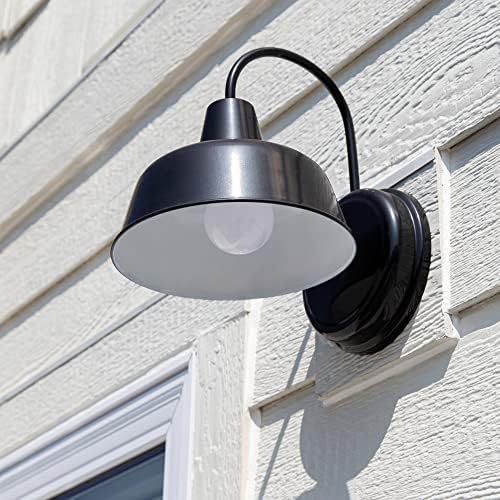 Design House Mason Farmhouse Gooseneck Barn Light, Outdoor Exterior Porch or Patio Wall Light Fixture, Satin Black, 8 Inch Diameter, 1-Pack, 579367 - Image 6