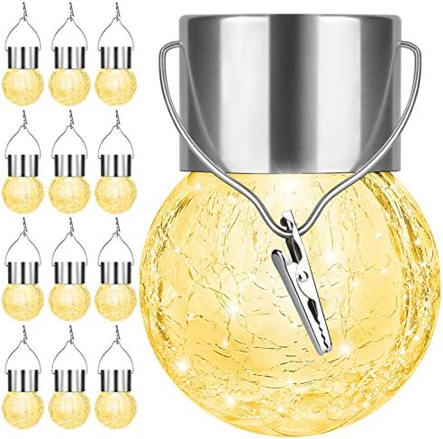 12Pack Hanging Cracked Glass Solar Lights Outdoor Waterproof, Warm White by BestChoiceforYourLife