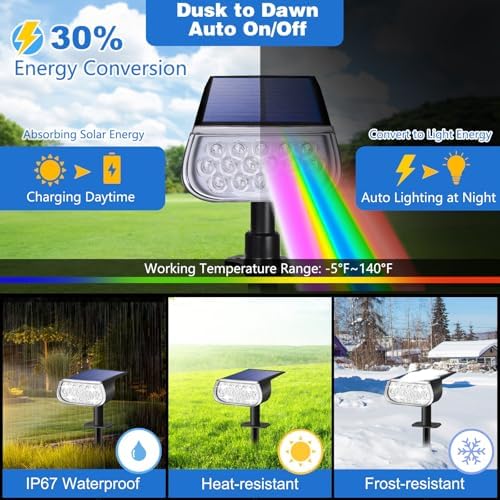 Solar Spot Lights Outdoor Waterproof IP67, Color Changing RGB Landscape Spotlights 8 Lighting Modes Solar Outdoor Lights for Yard Garden Pathway 6 Pack - Image 3