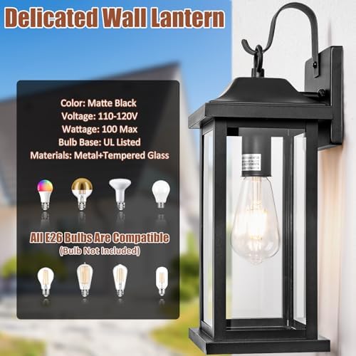 Large Black Outdoor Wall Light 17 Inch - Image 3