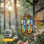 Solar Lantern Outdoor Waterproof Stained Glass Surfboard Vibrant Ocean Beach Garden Decor LED Hanging Solar Lights Tabletop Lamp Gifts for Women Mom Outside Yard Patio Porch - Image 5