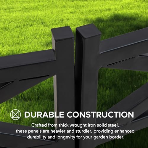 Sunjoy Garden Fence Solar Border Fencing with Waterproof LED Path Lights, Metal Lattice Fence Panel Outdoor Decorative Garden Fences(5PK), Black - Image 4