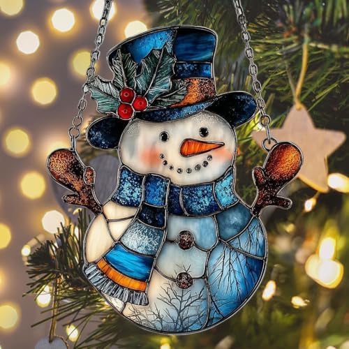 Snowman Cute Mistletoe Winter Scarf Acrylic Suncatcher - Image 6