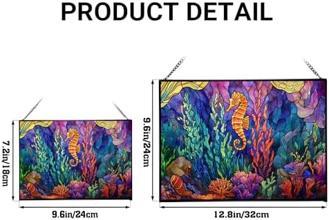 Glowing Coral Garden with Tiny Seahorse Rectangular Stained Glass Suncatcher – Hanging Window Panel with Animal & Nature Scene – Vibrant Glass Art Gift for Wildlife, Fantasy, Nature Lovers gQJxpI - Image 4