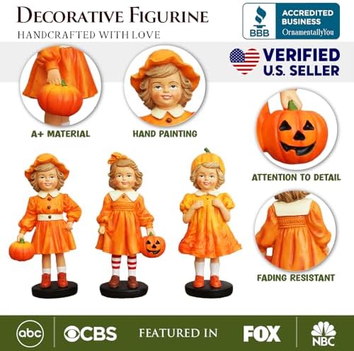 OrnamentallyYou Inviting Pumpkin Girl Trio Set of Figurines, 6" Victorian Autumn Fall and Halloween Table Decoration - Image 2
