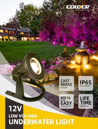 COLOER 12V Low Voltage Solid Brass Heavy Duty Underwater Pond Light 1 Pack - Image 2