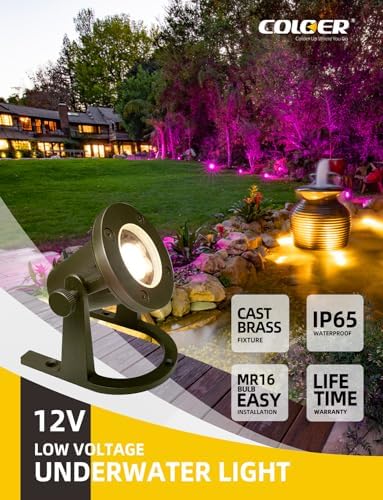 COLOER 12V Low Voltage Solid Brass Heavy Duty Underwater Pond Light 1 Pack - Image 2