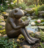 Bellaa Reading Frog Garden Statue - Whimsical Polystone Outdoor Figurine, 8" Decorative Frog Sculpture for Patio, Yard, Lawn & Home Decor - Image 5