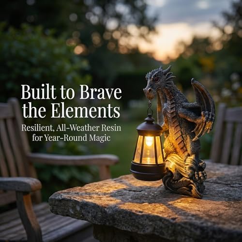 10" Dragon Solar Lantern Outdoor Garden Statue - Resin Tree Hugger Decor Figurine, Fantasy Yard Art with Solar Light for Patio Lawn Porch, Unique Medieval Whimsical Gift for Dragon Lovers - Image 6