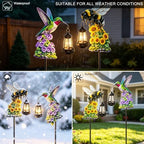 2 Pack Solar Garden Stakes, Metal Hummingbird & Bee Lantern Lights - Image 3