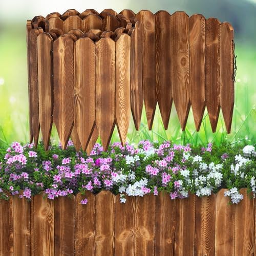 LINSHRY Wood Garden Fence, 11.8in H x 13.2ft L Flower Bed Edging Borders by Linshry