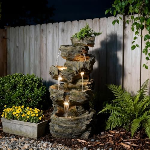 Bumilgar 40.6" H Wood-Like Water Fountain Indoor & Outdoor 5-Tier - Image 2