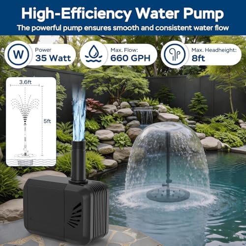 Floating Pond Fountain Pump 35W/660GPH with RGB LED Lights & Filter Sponge - Image 5