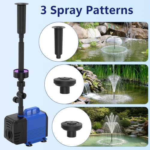 Pond Fountain Pump Kit, 880GPH Submersible Water Pump with Remote Control LED Lights, 3 Spray Patterns, Adjustable Flow, Quiet Operation, for Pond, Garden, Backyard Water Feature - Image 5