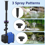 Pond Fountain Pump Kit, 880GPH Submersible Water Pump with Remote Control LED Lights, 3 Spray Patterns, Adjustable Flow, Quiet Operation, for Pond, Garden, Backyard Water Feature - Image 5