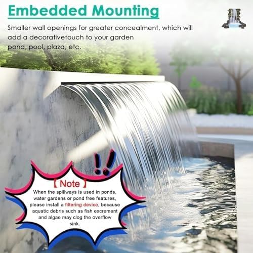 Stainless Steel Outdoor Waterfall Fountain Kit for Garden & Pool Decor - Modern Wall-Mounted Water Feature, Durable & Elegant Design, Perfect for Backyard Relaxation(23.6 inches) - Image 6