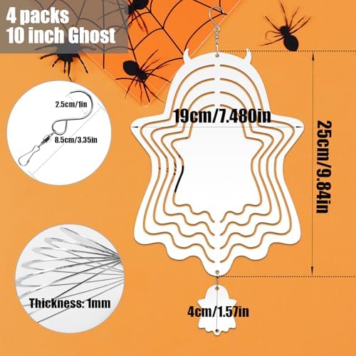 4Pack 10 inch Sublimation Wind Spinner Blanks 3D Aluminum Metal Wind Sculpture Kinetic Spinners for Yard and Garden Indoor Art Ornaments Hanging Decoration (Halloween Ghost) - Image 2