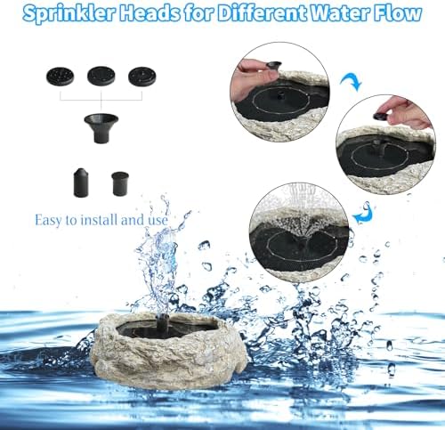 SAC SMARTEN ARTS Solar Fountain for Bird Bath with Solar Panel Resin Granite Rock Solar Water Fountain Pump for Bird Bath Outdoor Hummingbird Birdbath Fish Tank Pond with 5 Nozzles - Image 3