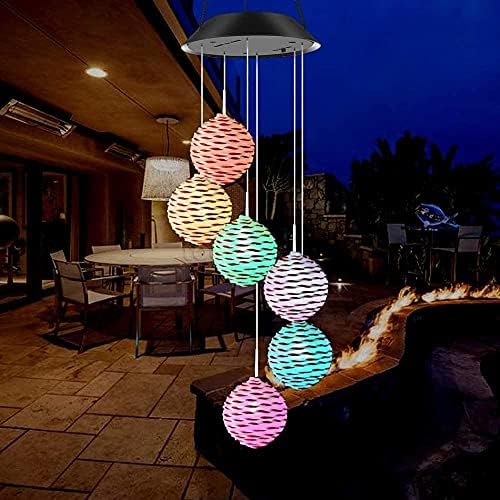 Changing Pink Ball Wind Chime Light Wind Mobile Outdoor Waterproof Garden Light for Patio Yard Decor - Image 3
