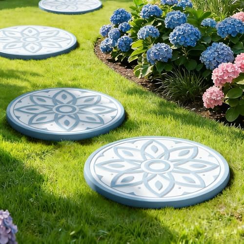 2 Pack Geometric Stepping Stones, 10” Round Cement Garden Path Stones, Mandala Mosaic Tile Design for Outdoor Patio Decor, Non-Slip & Weather-Resistant Fall Garden(Blue) - Image 6