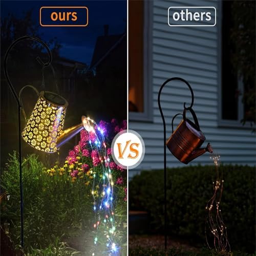 2 Pack Solar Watering Can Lights with Shepherd Hook, 8 Multi-Color Changing Modes, IP65 Waterproof, 60pcs String Lights for Outdoor Garden Pathway Lawn Patio Deck Walkway Courtyard - Image 3