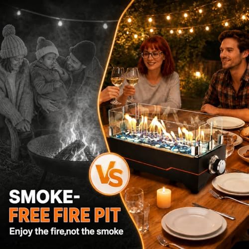GRISUN 15 Inch Propane Tabletop Fire Pit, 30,000 BTU with Glass Wind Guard - Image 3