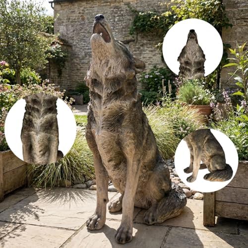 Large Howling Wolf Resin Statue - 17.9" L x 29.7" H Realistic Alpha Wolf Sculpture, Weatherproof Outdoor Garden Decor for Patio, Lawn & Yard, Wildlife Art Gift for Nature Lovers - Image 3