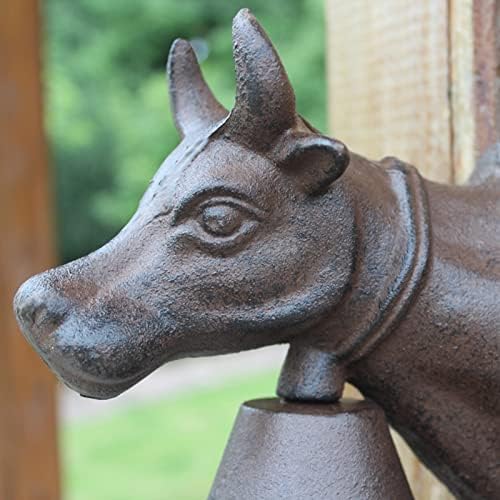 Heavy Duty Cast Iron Wall Bell, Wall Mounted Dinner Bell Metal Wall Art Decoration for Indoor Outdoor Garden Home, Bull Head Design - Image 4
