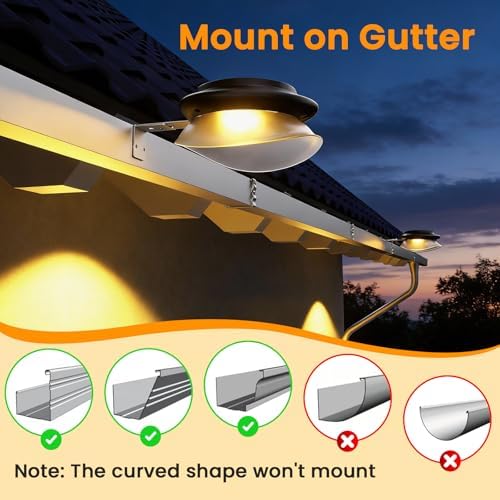 ROSHWEY Solar Gutter Lights, Fence Lights for Wall Deck-Warm White-6P-Black - Image 3