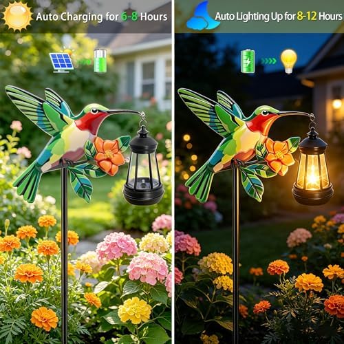 Hummingbird Solar Garden lights Outdoor Waterproof, Gifts for Women Mom Grandma Daughter, Stake lights with Solar Lantern, Hanging Solar Lights, Solar Path Lights Yard Art Outside Patio Garden Decor - Image 2