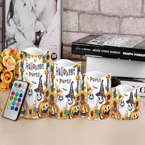 Ghost Jack O Lantern Flameless Candles with Remote Color Changing Pillar Candles Battery Operated Tea Light for Halloween Party Decor Led Electric Candles Outdoor Home Decorations - Image 4