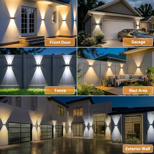 2PACK Solar Sconce Lights Outdoor,Warm White/Cool White/Natural Light 3 Modes Up and Down Solar Wall Lights IP65 Waterproof Solars Lights Outdoor for Exterior Front Porch Garage Fence Patio Yard - Image 6