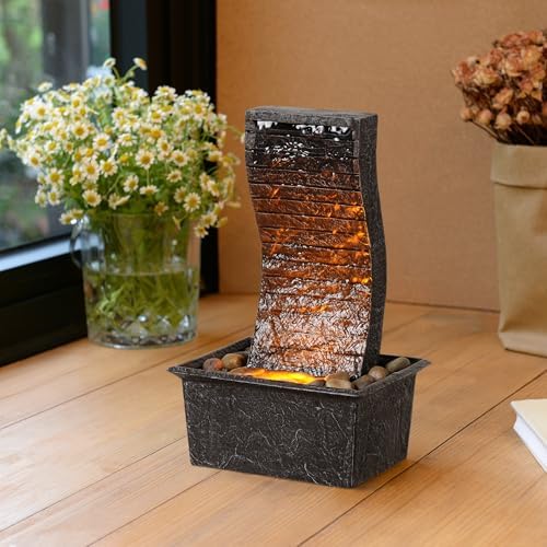 Tabletop Water Fountain Curved Panel Indoor Waterfall Fountain for Bedroom, Office Desk, Living Room, spa, Quiet Zen Desktop Fountain for Home Decor Gift, 9.65 Inch - Image 2