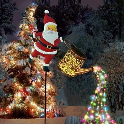 Christmas Solar Kettle Lights Garden Lawn Decorative Lights, Santa Solar Watering Can Lights Outdoor Decor, Waterproof Outdoor Decorative Light for Garden, Patio, Christmas Yard (2pc) - Image 3