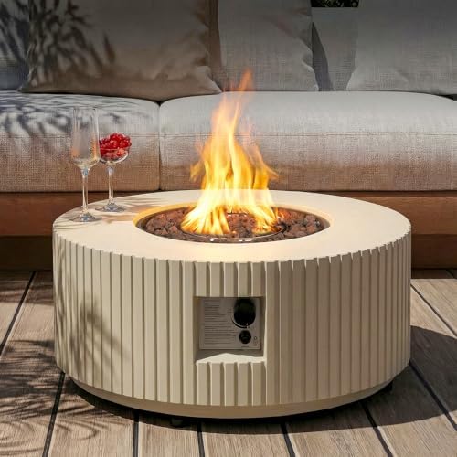 36'' Outdoor Round Propane Fire Pit Table Concrete by ReeQuo-BEAUTYYOURHOMEBEAUTYYOURLIFE