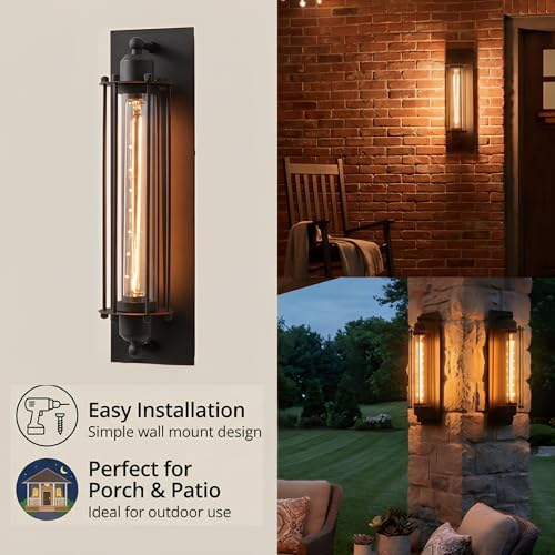 mirrea 18-Inch Industrial Outdoor Wall Light Sconce, Matte Black, Set of 2 - Image 4