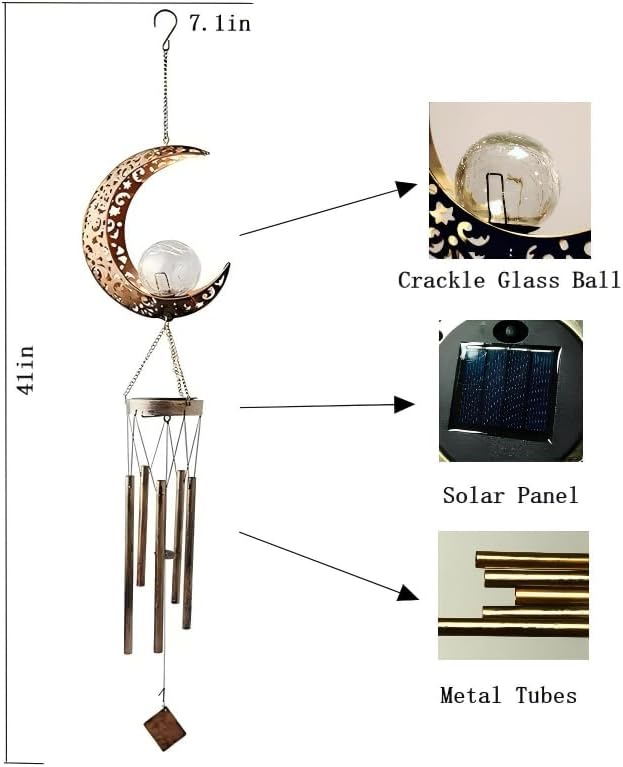Sun Wind Chimes, Metal Wind Chimes, Waterproof Anti-Corrosion, Solar Wind Chime, Wind Chime for Outside/Window/Door/Garden/Outdoors, Gifts for Girl/mom/Friend. (Moon) - Image 2
