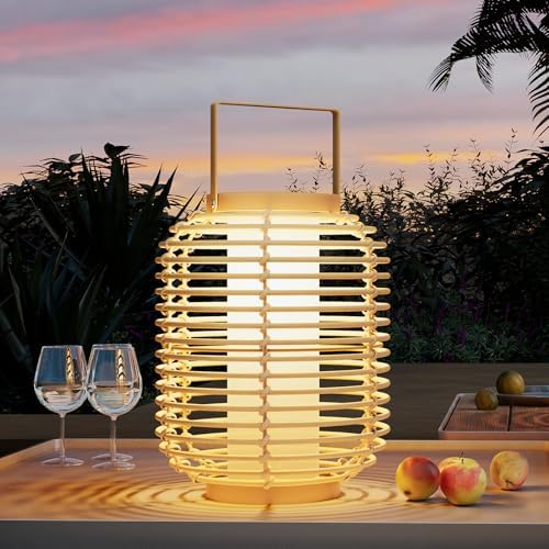Solar Yard Outdoor Austin Solar Powered Floor Lamp Set of 4, 14-inch Wicker Woven LED Lamp, Water-Resistant Garden Light, Boho Style, Decor for Balcony, Porch, Yard, Pathway, Natural Color by SolarYard