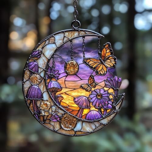 Boho Forest Mushroom Butterfly Acrylic Suncatcher by AVAGAN